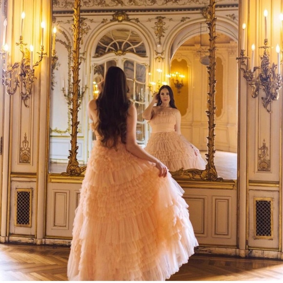 NWT Mac Duggal 20573 Tiered Strapless Tulle A-Line High-Low Gown Anthropologie - Picture 4 of 8